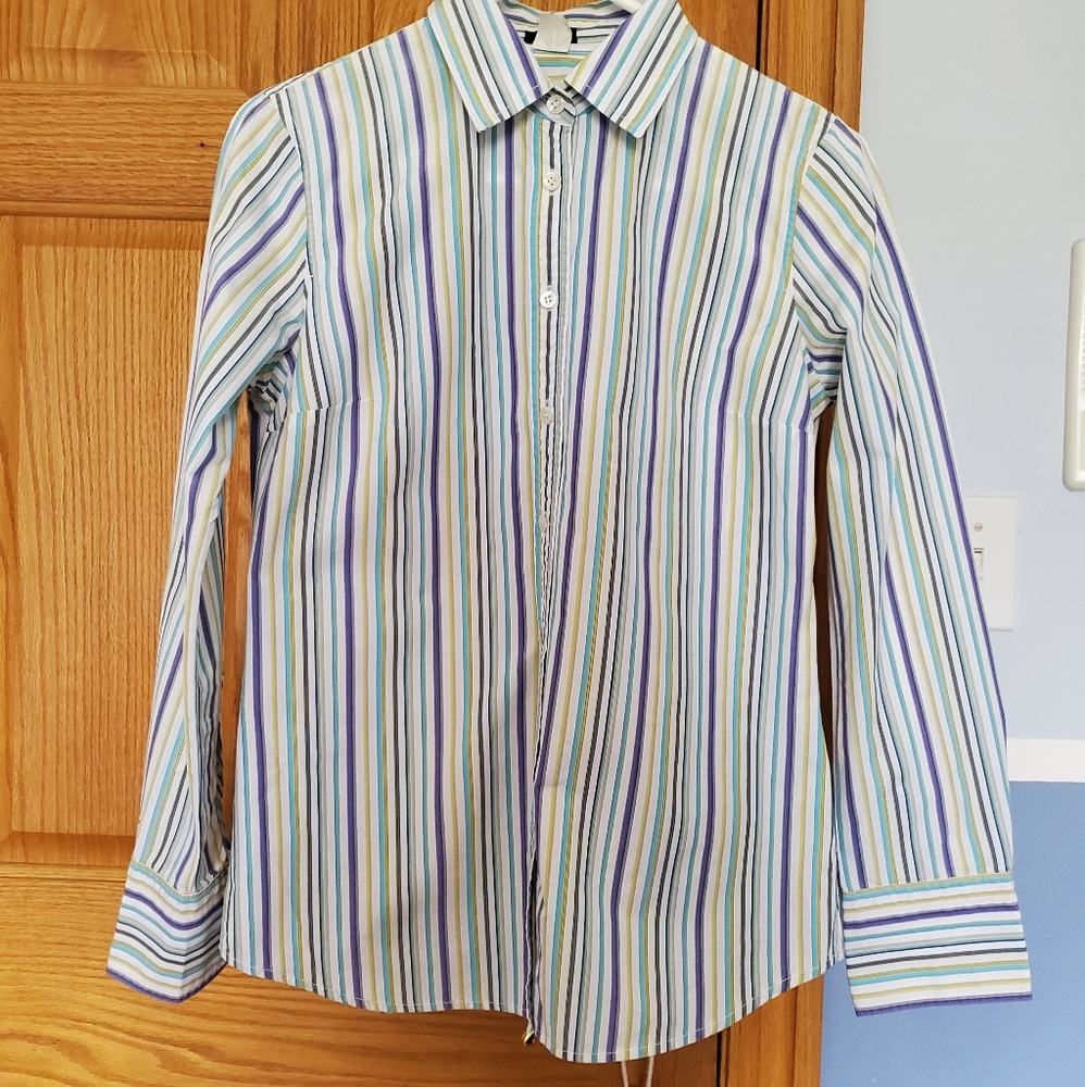 J. Crew Striped Button Up, purple, blue, white